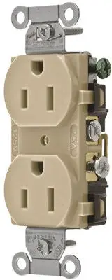 Hubbell Commercial Grade Duplex Receptacle, 15 Amp, Ivory 1