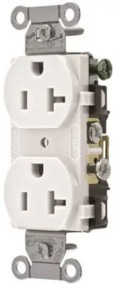 Hubbell Commercial Grade Duplex Receptacle, 20 Amp, White 1