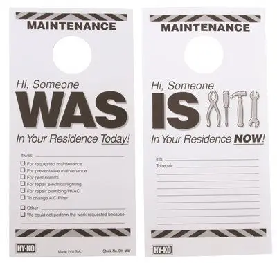 Maintenance Door Hang Tag, Reversible 1