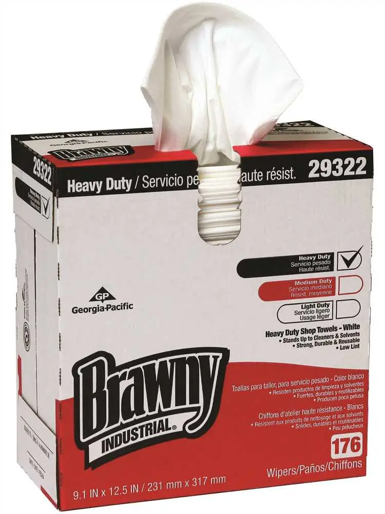 Brawny Industrial&Reg; Shop Towel Heavy-Duty White 9.1 In. X 12.5 In. 10 Boxes Of176 Count Per Case 1