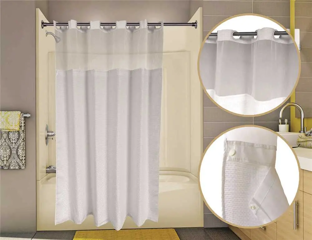 Wingints Prehook&Reg; Waffle Duet Shower Curtain With Snap Out Liner And Voile Window, 71 In. X 74 In., White 1