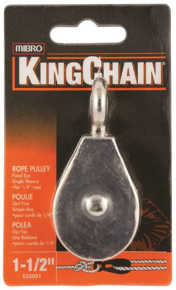 Pulley, Single Sheave With Fixed Eye, Zinc, 1-1-2 In., 1 Per Card 1