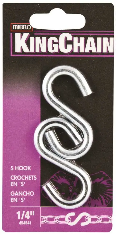 S-Hook, Zinc, 1-4 In., 2 Per Card 1