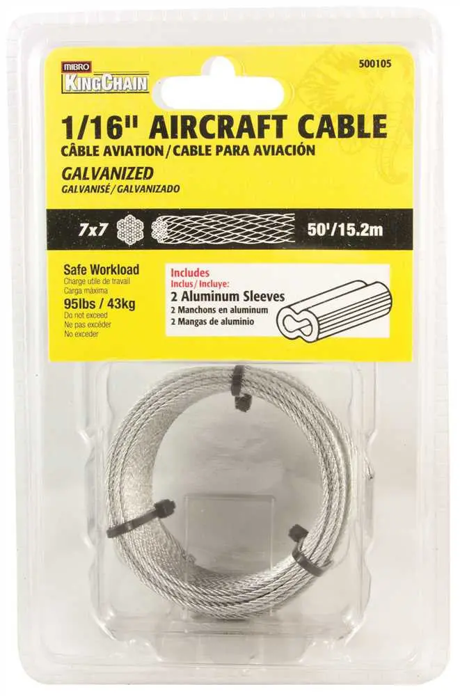7X7 Aircraft Cable, Galvanized, 1-16 In. X 50 Ft. 1