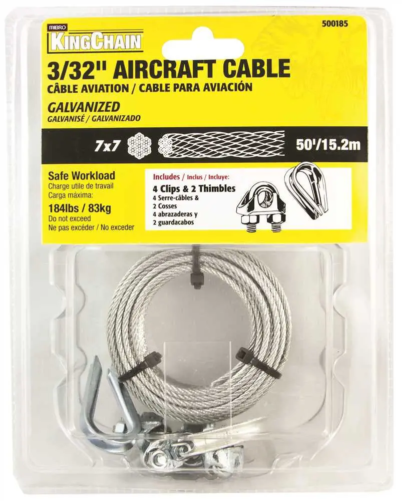 7X7 Aircraft Cable, Galvanized, 3-32 In. X 50 Ft 1