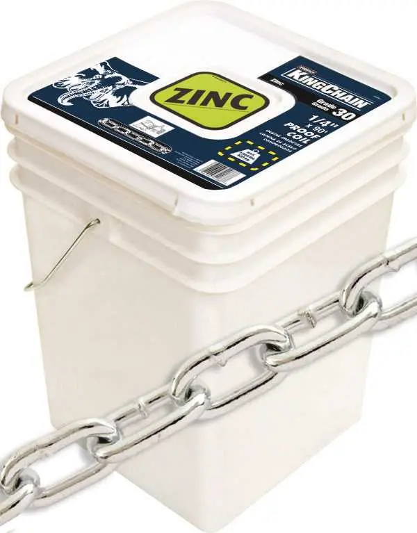 Gr30 Proof Coil Chain, Zinc, 1-4 In. X 90 Ft. 1