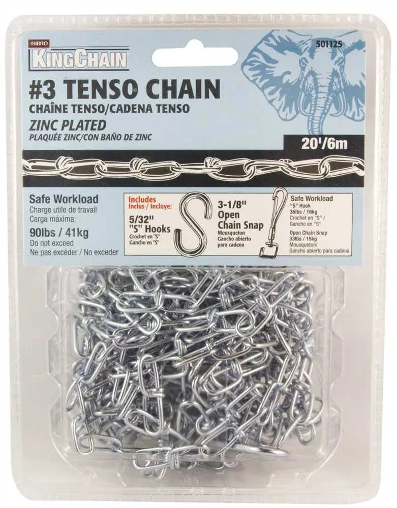 Tenso Chain, Zinc, #3 X 20 Ft. 1