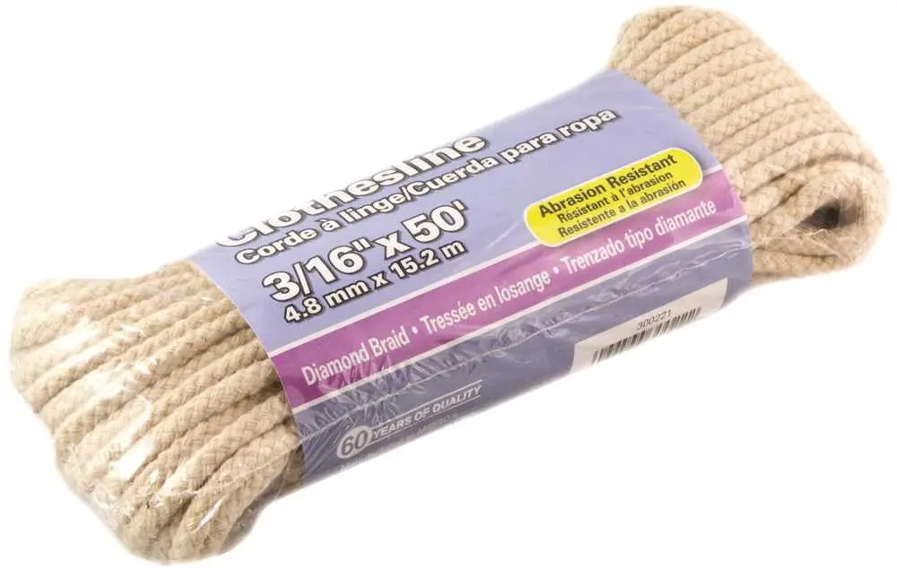 Polyester-Cotton Diamond Braided Clothesline, 3-16 In. X 50 Ft. 1