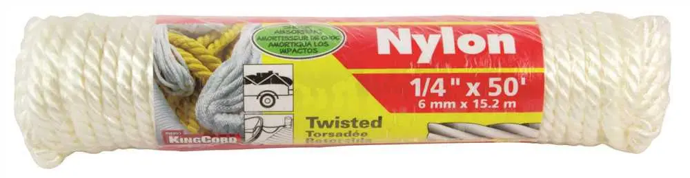 Nylon Twisted Rope, White, 1-4 In. X 50 Ft. 1