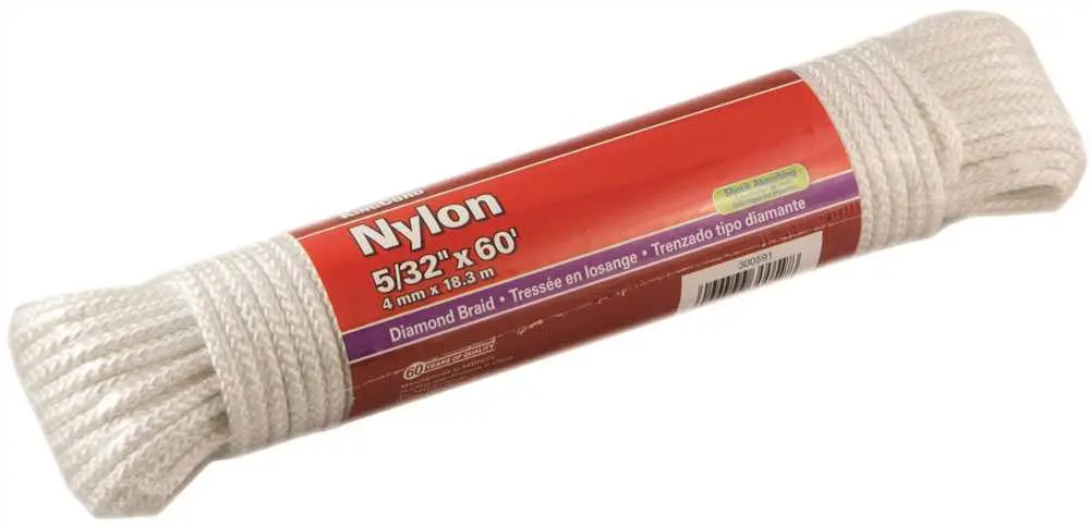 Nylon Double Diamond Braid, White, 5-32 In. X 60 Ft. 1
