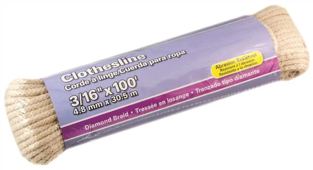 Polyester-Cotton Diamond Braid Clothesline, 3-16 In. X 100 Ft. 1