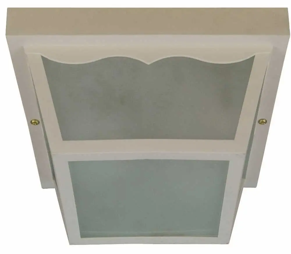 Ceiling Fixture With Glass Panel, Square Poly, White, 10-3-8 In. 1
