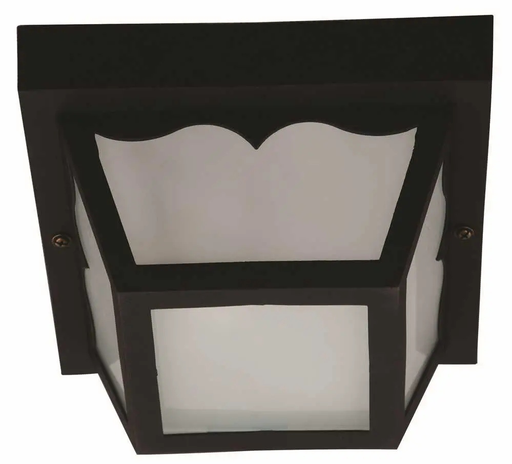 Ceiling Fixture With Glass Panel, Square Poly, Black, 8-1-4 In. 1
