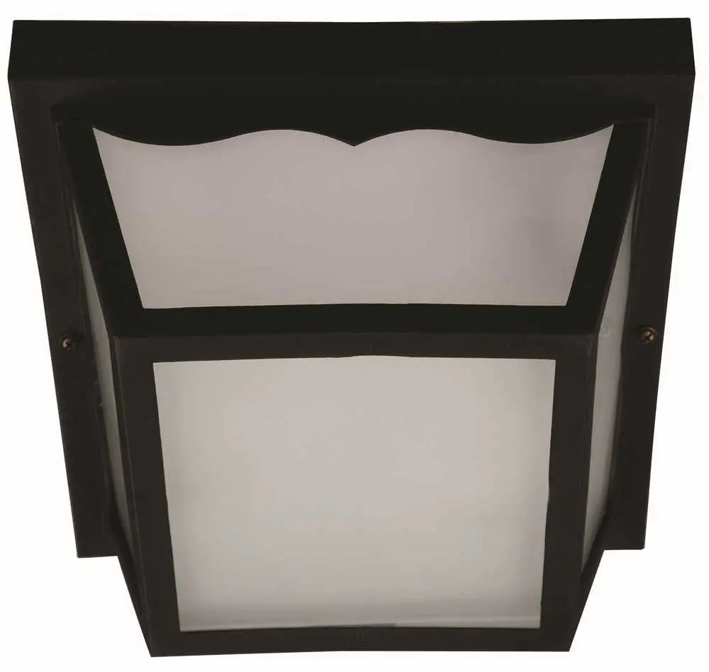 Ceiling Fixture With Glass Panel, Square Poly, Black, 10-3-8 In. 1