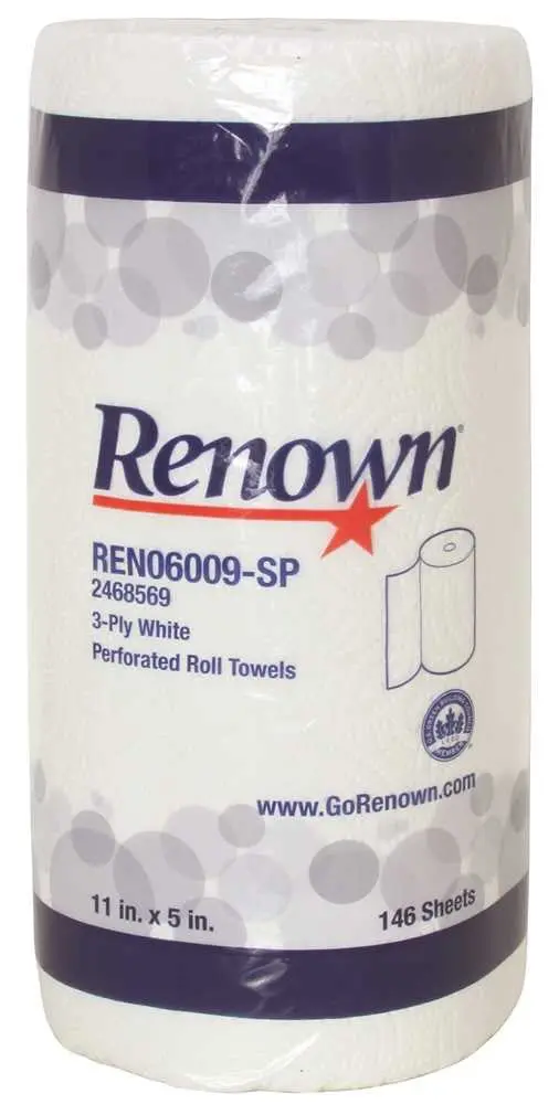 Renown&Reg; Kitchen Towel Consumer Quality Bright White 3-Ply 146 Sheets, 24 Rolls Per Case Leed Certified 1