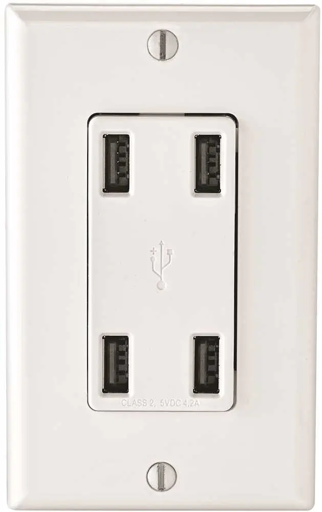 Usb Charging Receptacle, 4 Port, White 1