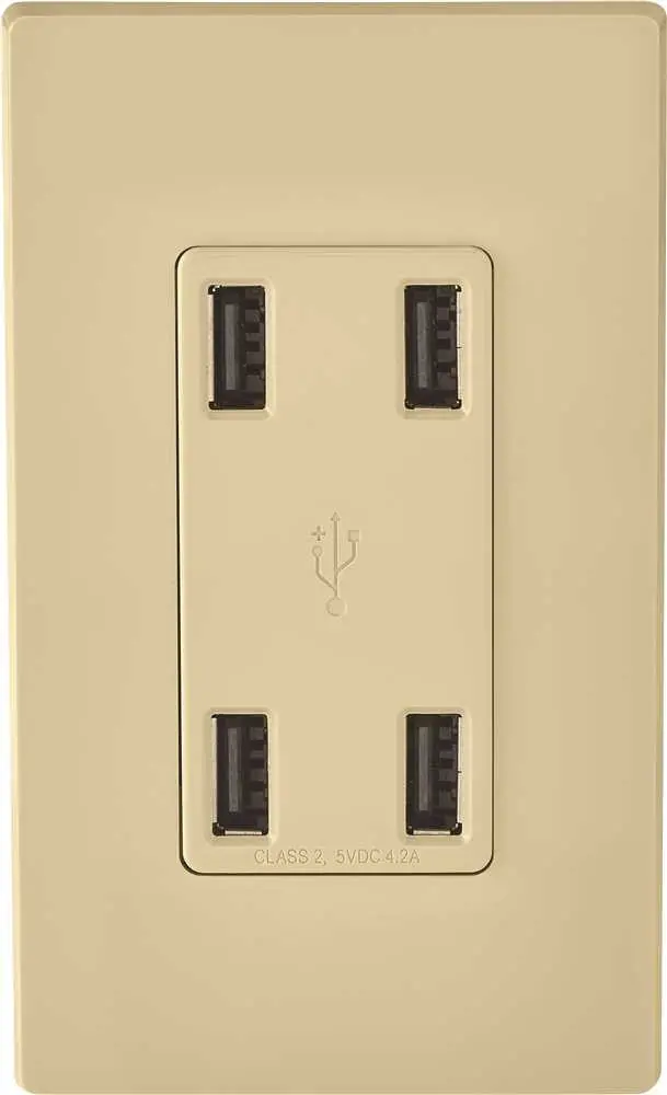 Usb Charging Receptacle, 4 Port, Ivory 1