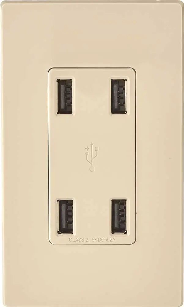 Usb Charging Receptacle, 4 Port, Light Almond 1