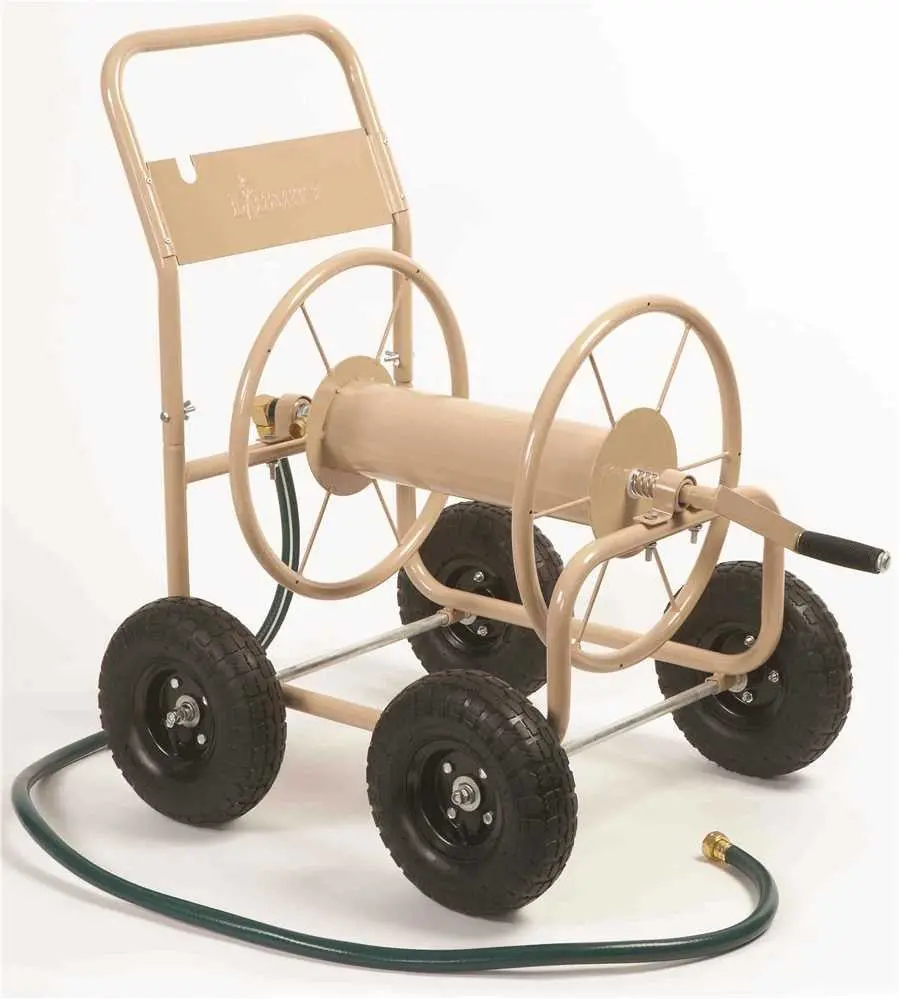 Liberty Garden Industrial Hose Reel Cart, 4 Wheel, 300 Ft., Tan 1