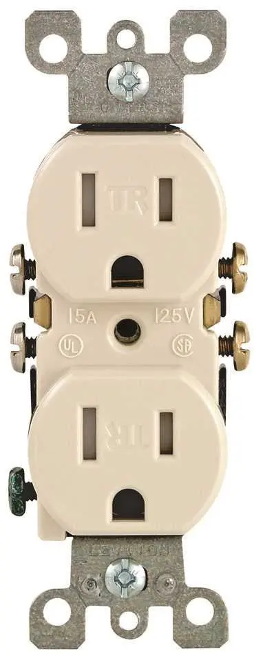 Leviton&Reg; 2-Pole Tamper-Resistant Duplex Receptacle, Light Almond, Nema 5-15R, 125 Volts, 15 Amps 1