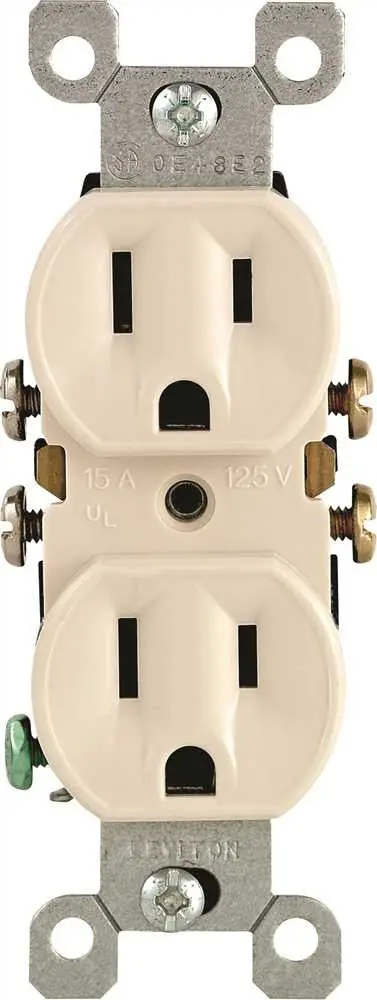 Leviton&Reg; 2-Pole Residential Grade Duplex Receptacle, Light Almond, Nema 5-15R, 125 Volts, 15 Amps 1
