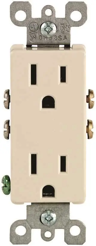 Leviton&Reg; 2-Pole Residential Grade Decora&Reg; Duplex Receptacle, Light Almond, Nema 5-15R, 125 Volts, 15 Amps 1