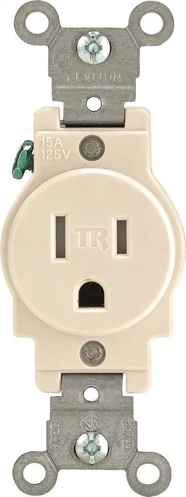 Leviton&Reg; 2-Pole Commercial Grade Tamper-Resistant Single Receptacle, Light Almond, Nema 5-15R, 125 Volts, 15 Amps 1