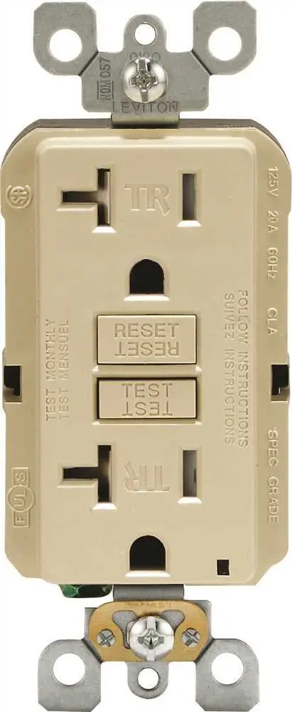 Leviton Smartlockpro Slim Tamper-Resistant Duplex Gfci Receptacle With Wallplate, Nema 5-20R, 125 Volt, 20 Amp, Light Almond 1