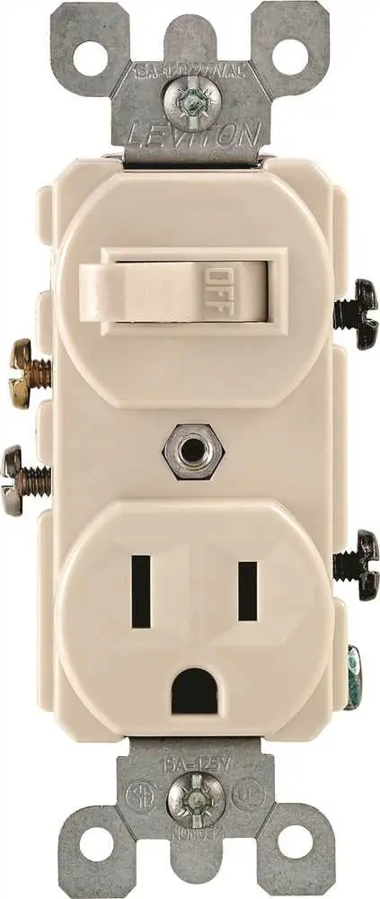 Leviton Combination Toggle Switch And Receptacle, Commercial Grade, 120 Volt, 15 Amp, Light Almond 1