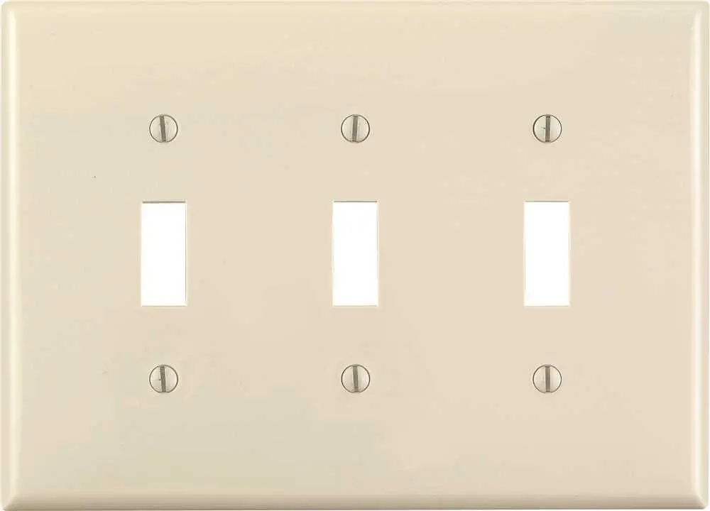 Leviton Toggle Switch Wallplate, 3-Gang, Midway Size, Light Almond 1