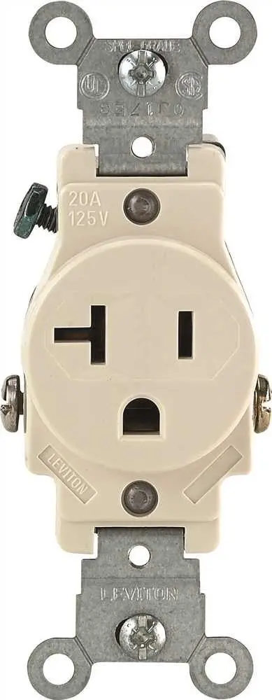 Leviton&Reg; 2-Pole Commercial Grade Single Receptacle, Straight Blade, Light Almond, Nema 5-20R, 125 Volts, 20 Amps 1
