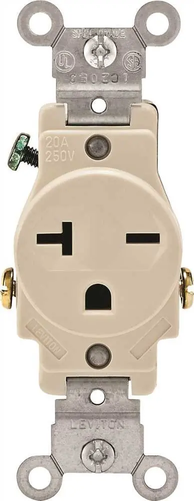 Leviton&Reg; 2-Pole Commercial Grade Single Receptacle, Straight Blade, Light Almond, Nema 6-20R, 250 Volts, 20 Amps 1