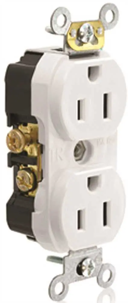Leviton&Reg; 2-Pole Commercial Grade Tamper-Resistant Duplex Receptacle, White, Nema 5-15R, 125 Volts, 15 Amps 1