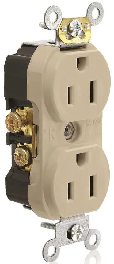 Leviton&Reg; 2-Pole Commercial Grade Tamper-Resistant Duplex Receptacle, Ivory, Nema 5-15R, 125 Volts, 15 Amps 1
