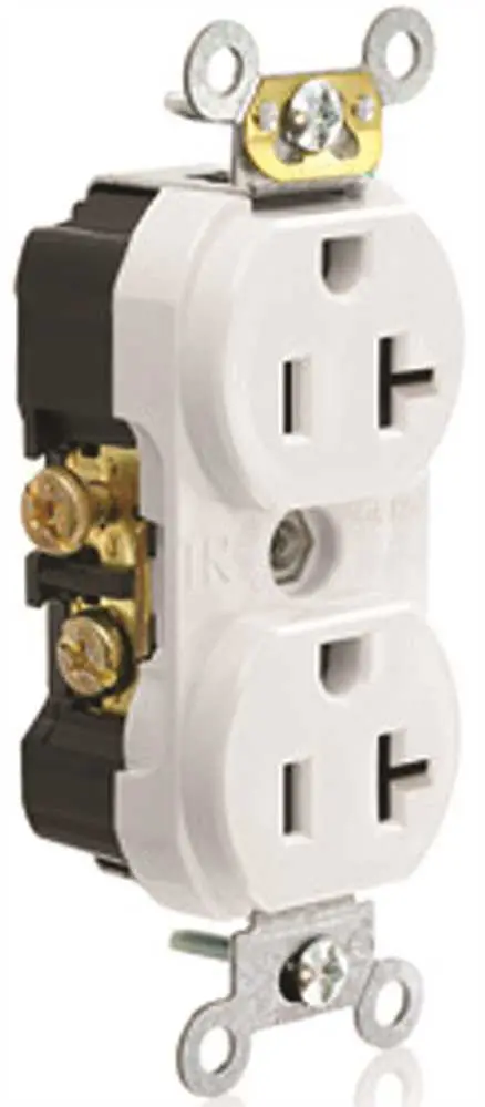 Leviton&Reg; 2-Pole Commercial Grade Tamper-Resistant Duplex Receptacle, White, Nema 5-20R, 125 Volts, 20 Amps 1