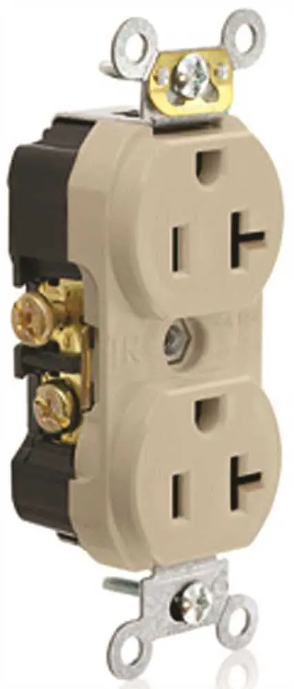Leviton&Reg; 2-Pole Commercial Grade Tamper-Resistant Duplex Receptacle, Ivory, Nema 5-20R, 125 Volts, 20 Amps 1