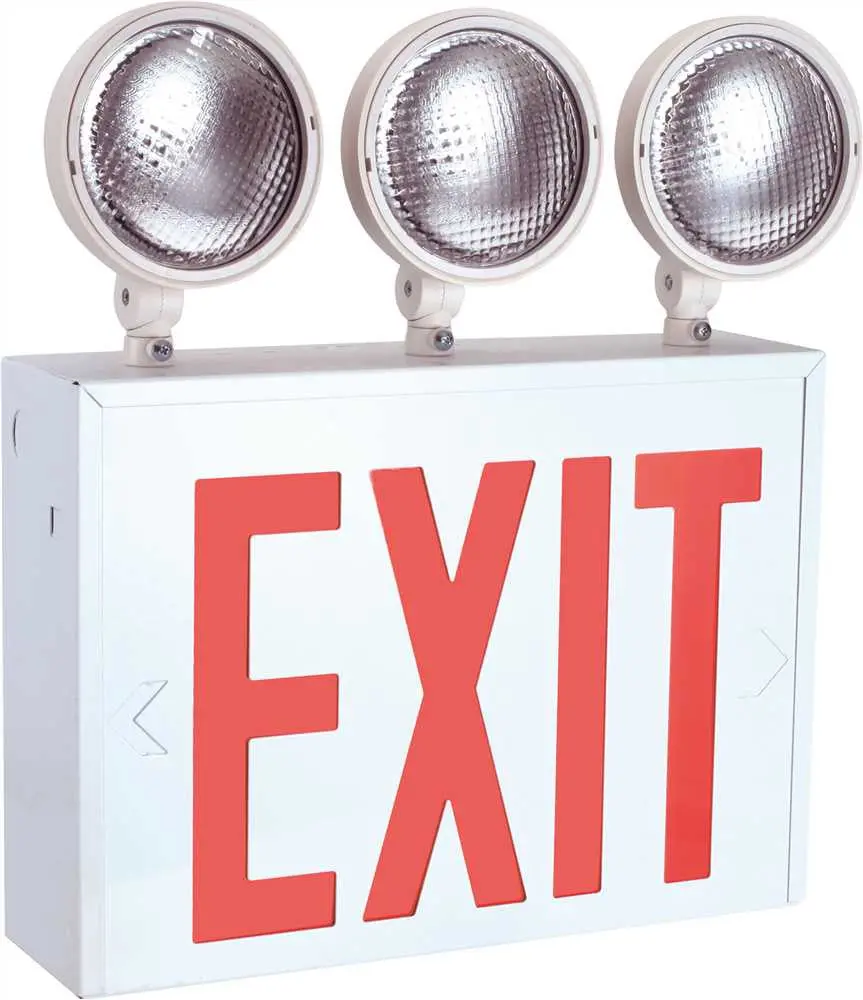 Monument Ac-Dc Exit And Emergency Sign Led With Red Letters And 3 Adjustable Light Heads, Suitable For Damp Locations 1