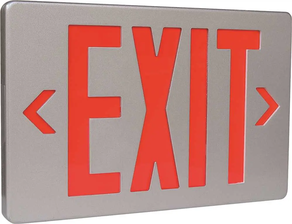 Monument Exit Sign Single Face Brushed Aluminum With Red Letters, Ul Listed, Suitable For Damp Locations 1