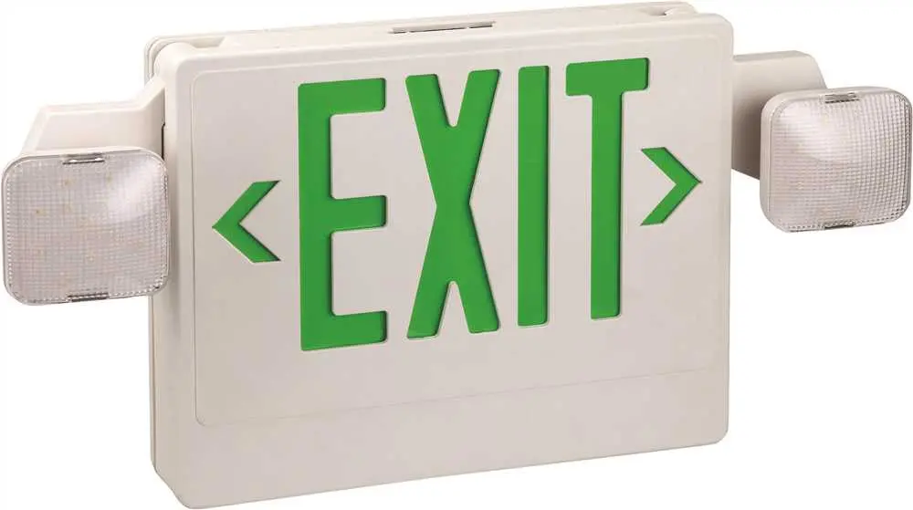 Monument Emergency Exit Led Combo With Green Letters, 2 Led Lamp Heads, Ul Listed, Suitable For Damp Locations 1