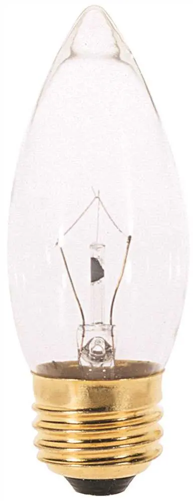 Satco Incandescent Decorative Lamp B11, 40 Watt, 130 Volt, Medium Base, Clear, 2,500 Average Rated Hours, 25 Per Box 1