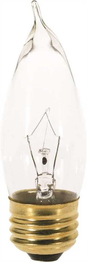 Satco Incandescent Decorative Lamp Ca10, 25 Watt, 130 Volt, Medium Base, Clear, 2,500 Average Rated Hours, 25 Per Box 1