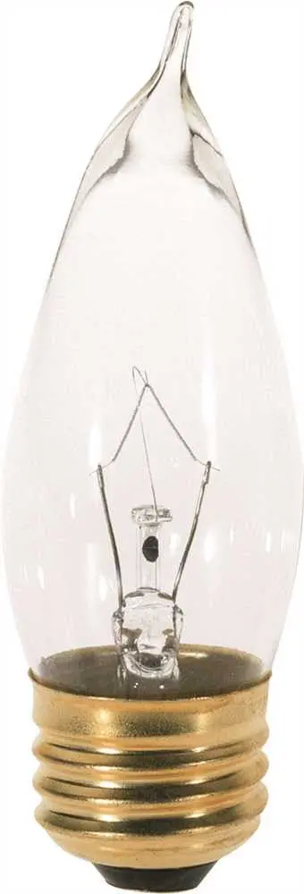 Satco Incandescent Decorative Lamp Ca10, 40 Watt, 130 Volt, Medium Base, Clear, 2,500 Average Rated Hours, 25 Per Box 1