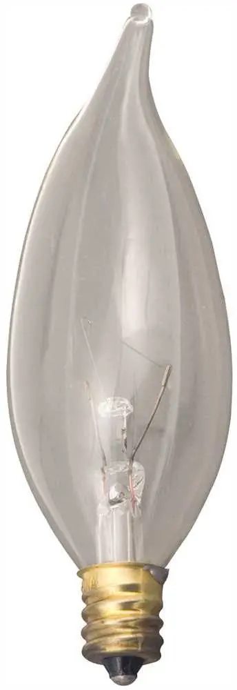 Satco Incandescent Decorative Lamp Ca8, 25 Watt, 130 Volt, Candelabra Base, Clear, 2,500 Average Rated Hours, 25 Per Box 1