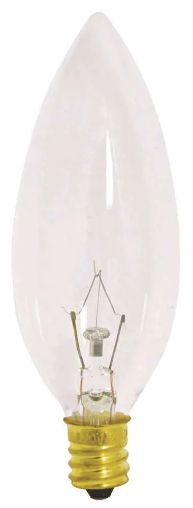 Satco Incandescent Decorative Lamp Ba9 1-2, 25 Watt, 130 Volt, Candelabra Base, Clear, 2500 Average Rated Hours, 25 Per Box 1