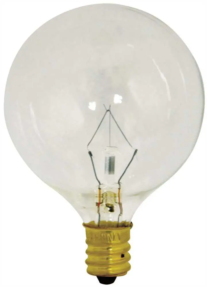 Satco Incandescent Decorative Lamp G16 1-2, 25 Watt, 130 Volt, Candelabra Base, Clear, 2500 Average Rated Hours, 25 Per Box 1