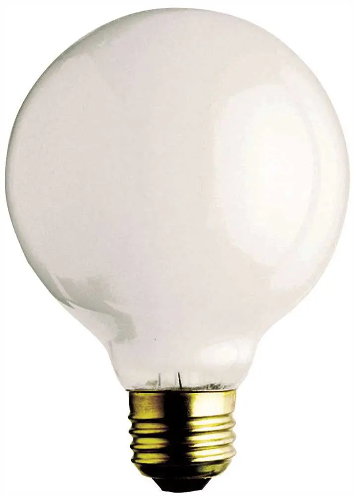Satco Incandescent Decorative Lamp G16 1-2, 25 Watt, 130 Volt, Candelabra Base, White, 2500 Average Rated Hours, 25 Per Box 1