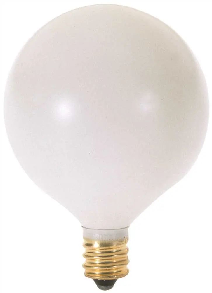 Satco Incandescent Decorative Lamp G16 1-2, 40 Watt, 130 Volt, Candelabra Base, White, 1500 Average Rated Hours, 25 Per Box 1