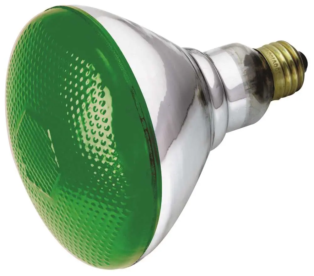 Satco Incandescent Reflector Lamp Br38, 100 Watt, 120 Volt, Medium Base, Green, 2,000 Average Rated Hours, 6 Per Case 1