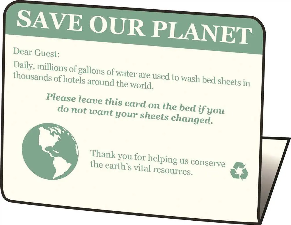 Hy-Ko Products&Reg; "Save Our Planet, Do Not Change Bed Sheets" Easel, 50 Per Pack 1