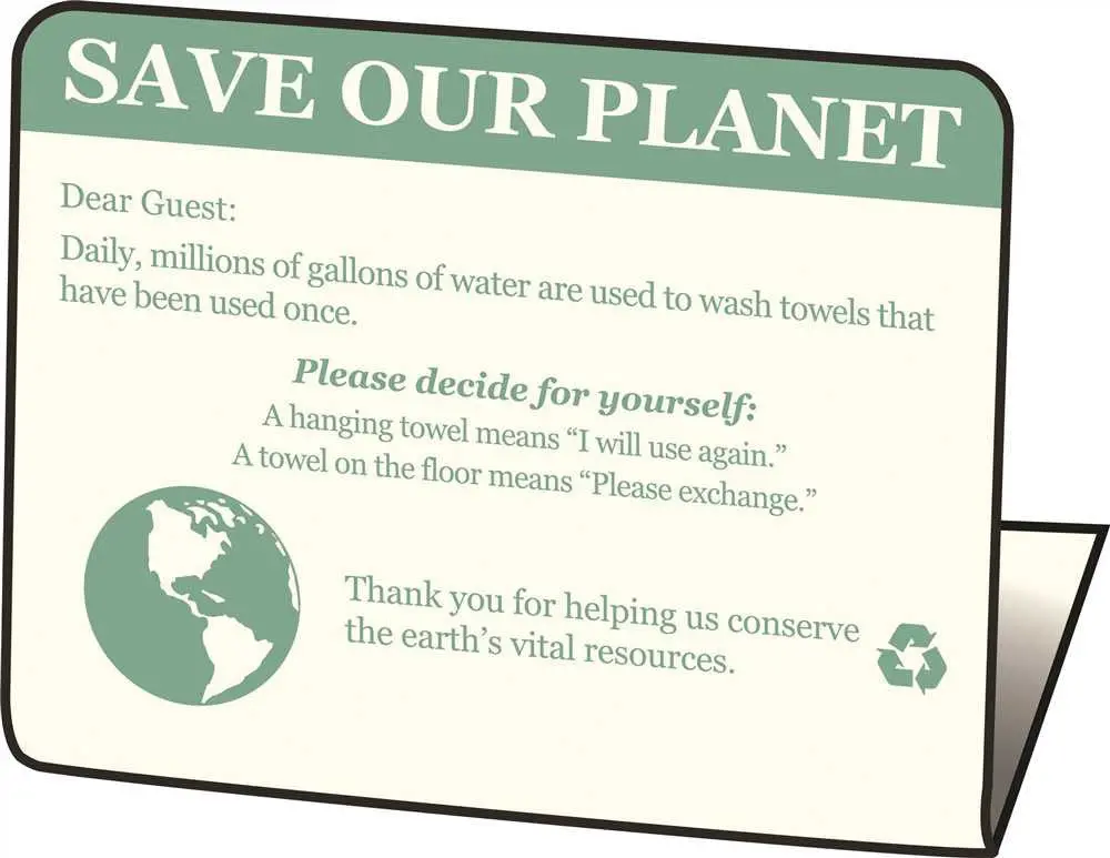 Hy-Ko Products&Reg; "Save Our Planet, Do Not Change Towels" Easel, 50 Per Pack 1